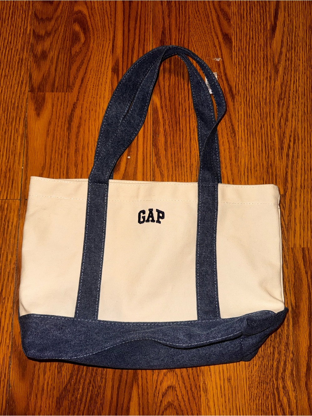 GAP Cream Canvas Tote with Navy Accents